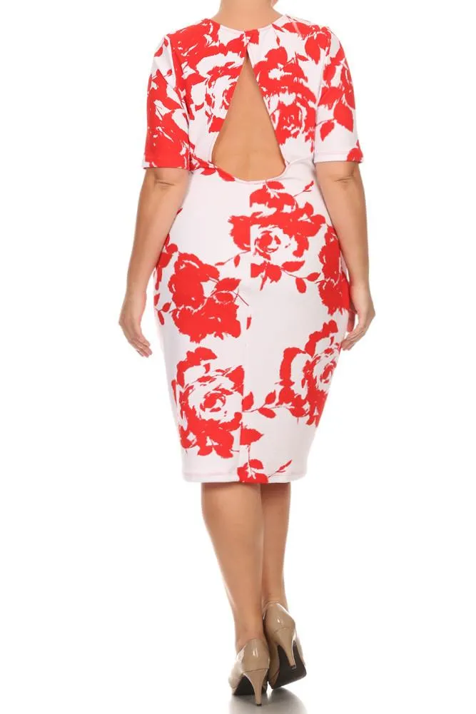 Plus Size Floral Mid Sleeve Dress
