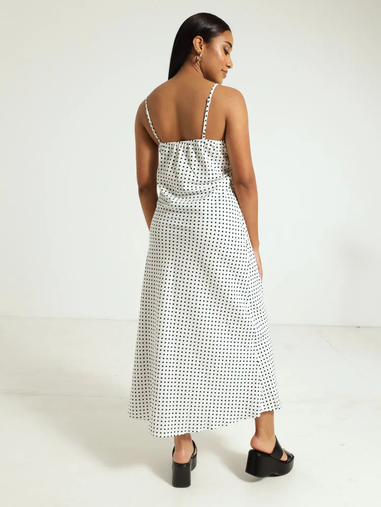 Polka  Sleeveless Slip Dress - Black/White