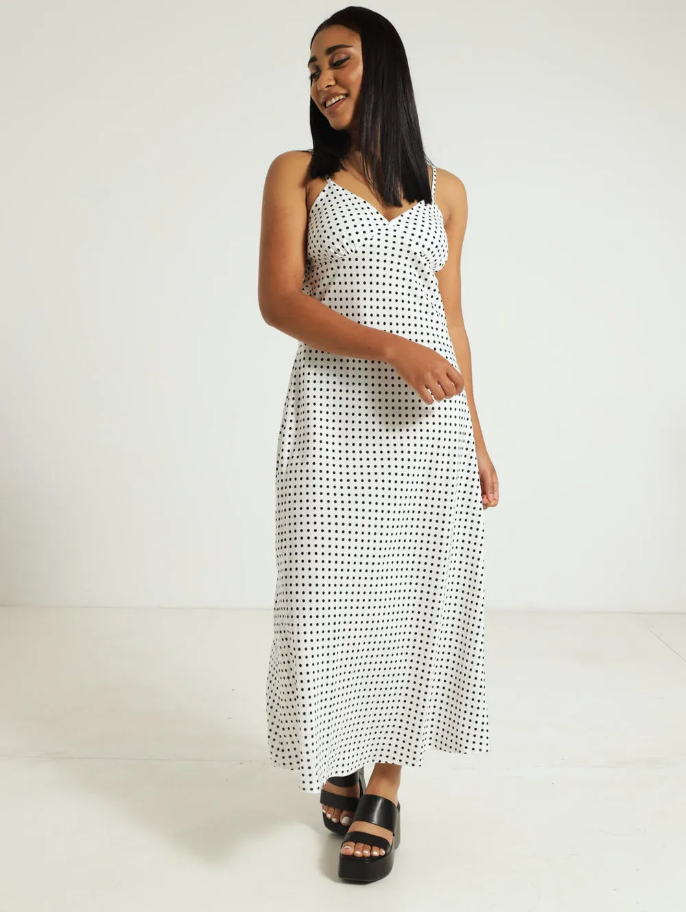 Polka  Sleeveless Slip Dress - Black/White