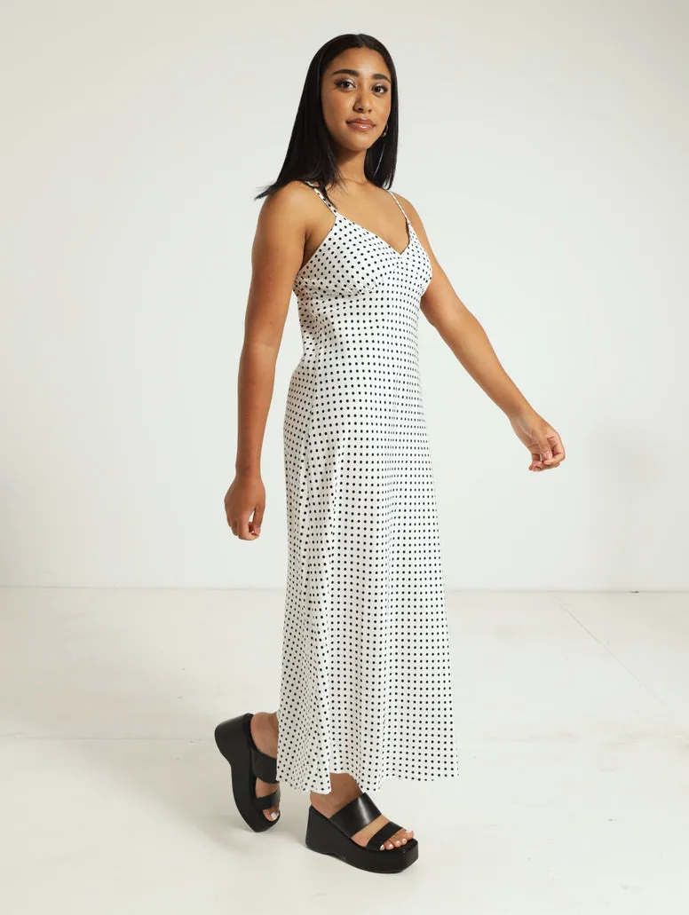 Polka  Sleeveless Slip Dress - Black/White