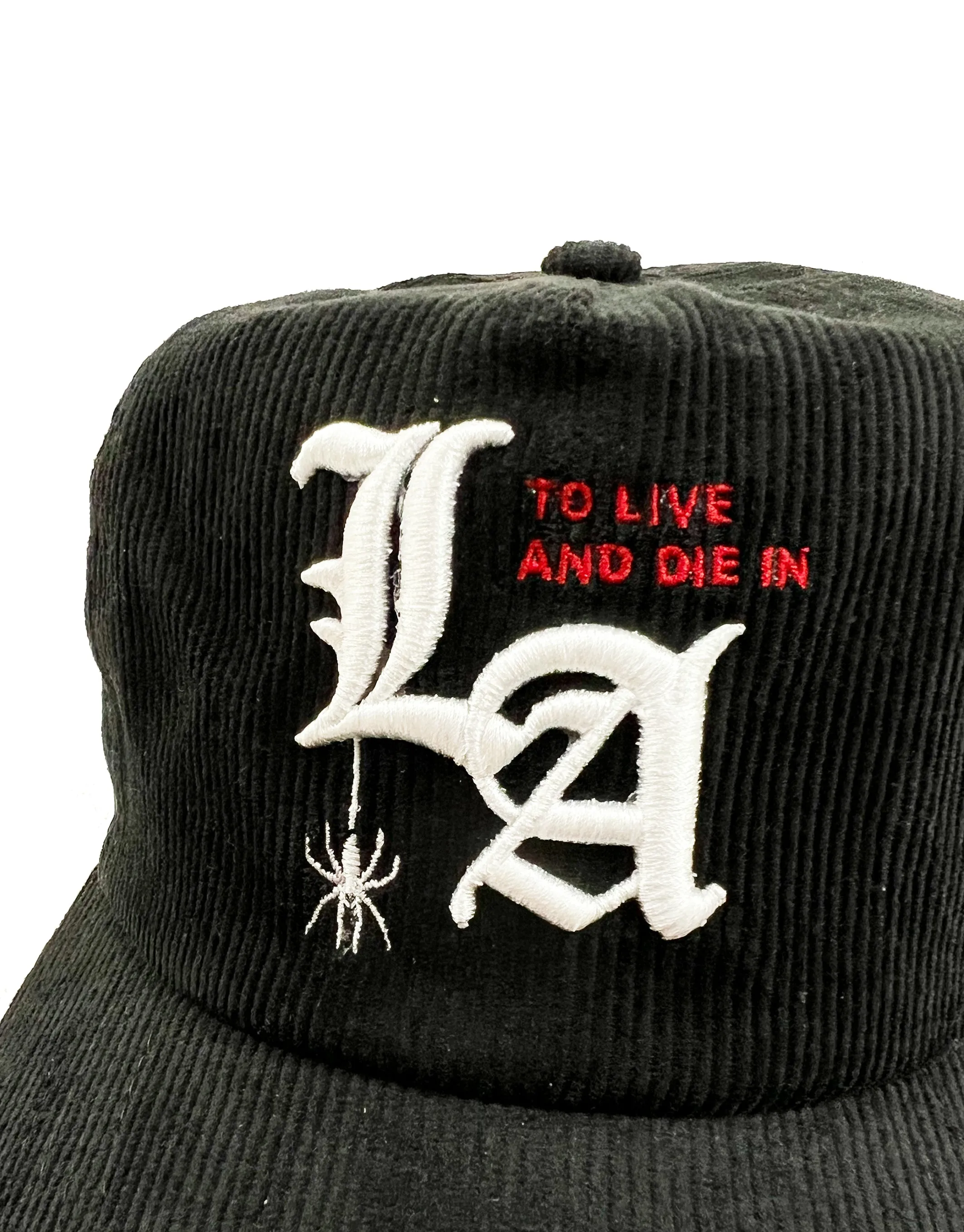 "To Live and Die in LA"Corduroy Snap Back Cap in Black