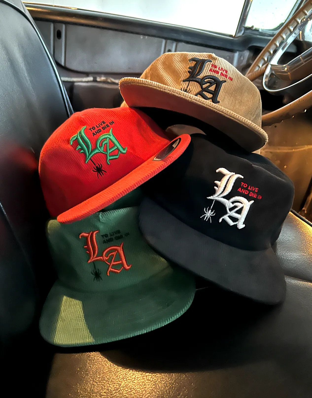 "To Live and Die in LA"Corduroy Snap Back Cap in Black