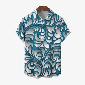 Rattan Pattern Men's Casual Short Sleeve Shirt 2402000066