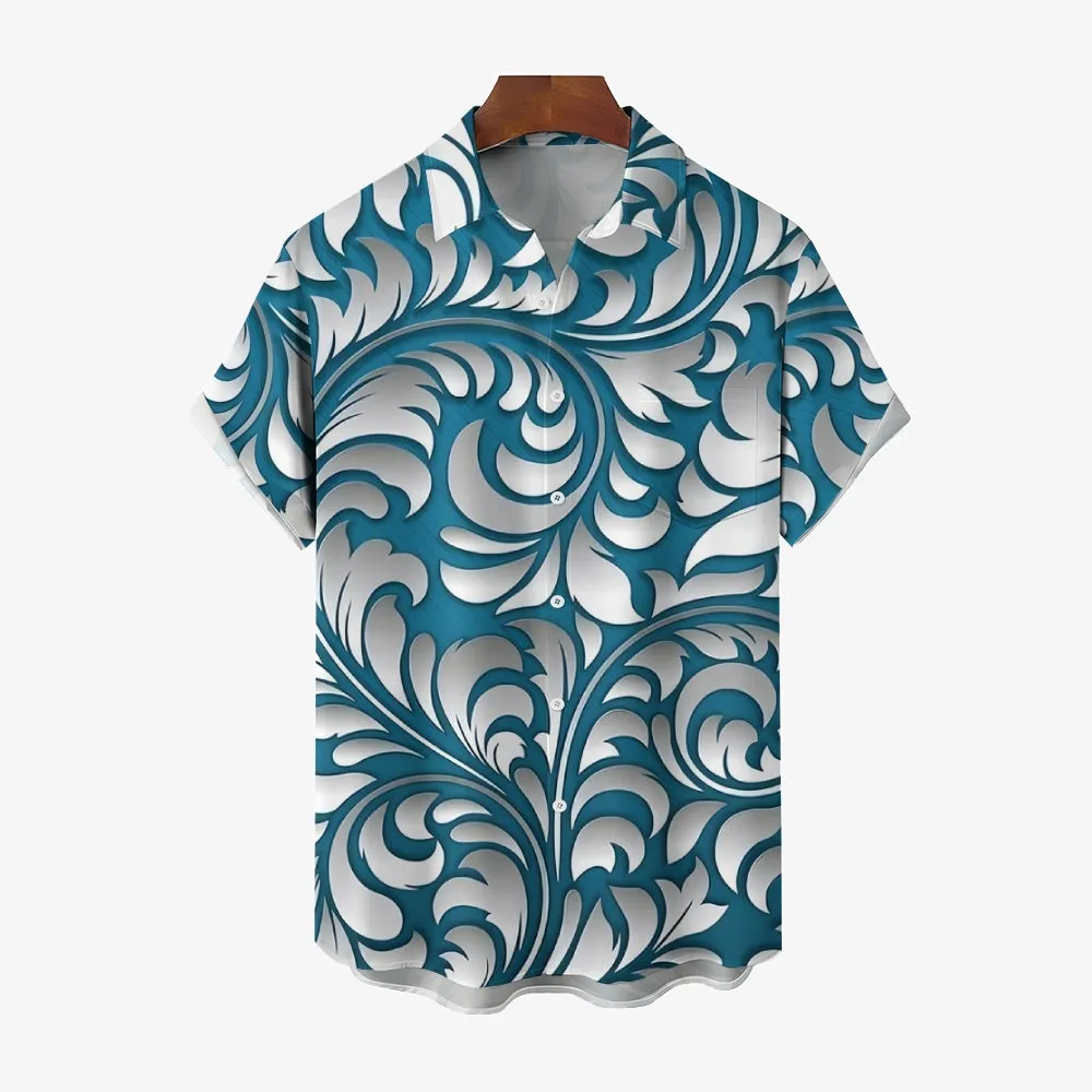 Rattan Pattern Men's Casual Short Sleeve Shirt 2402000066