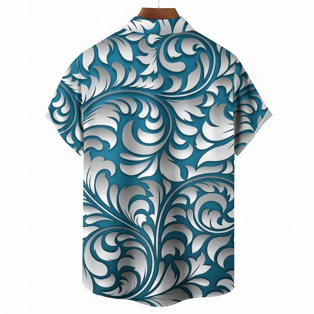 Rattan Pattern Men's Casual Short Sleeve Shirt 2402000066