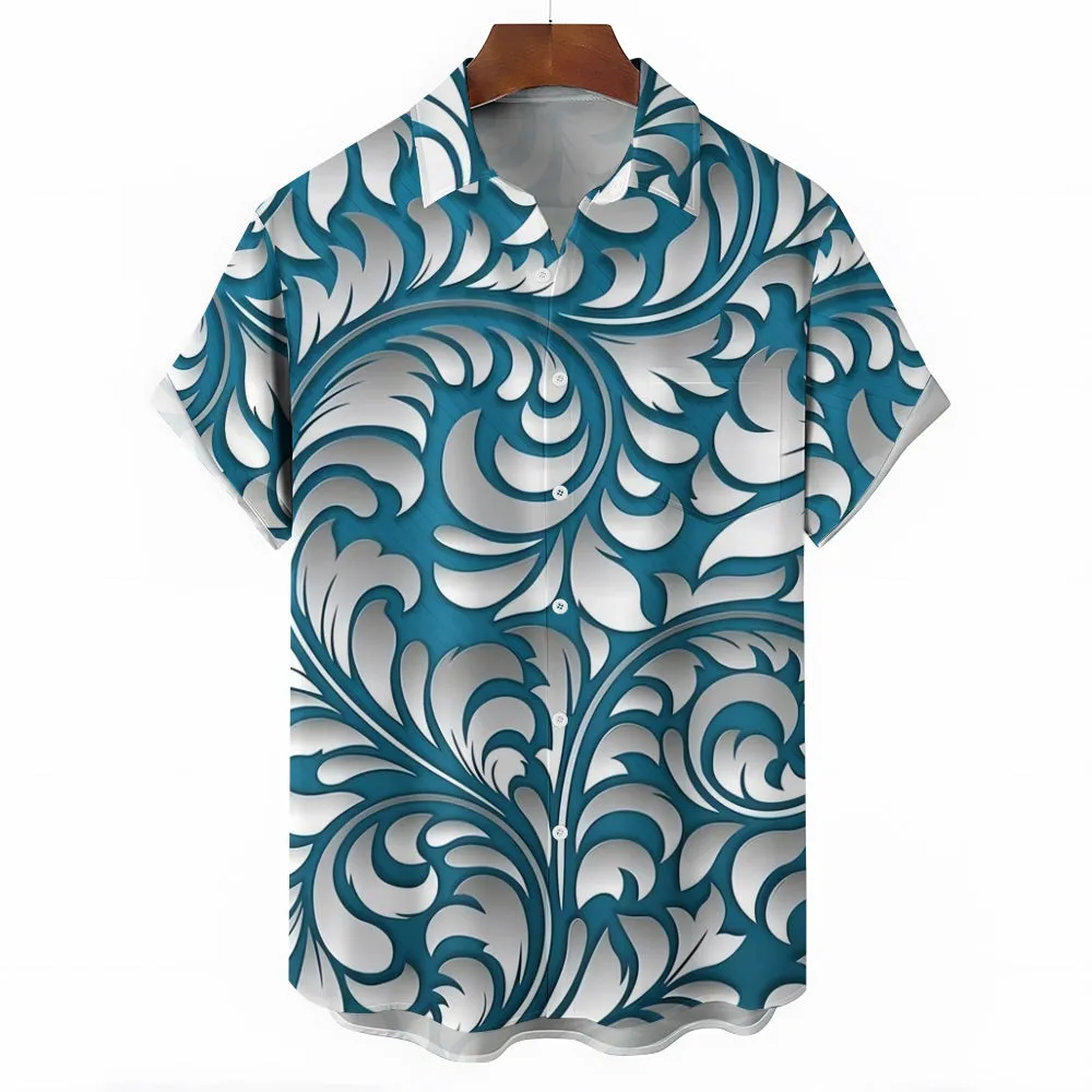 Rattan Pattern Men's Casual Short Sleeve Shirt 2402000066