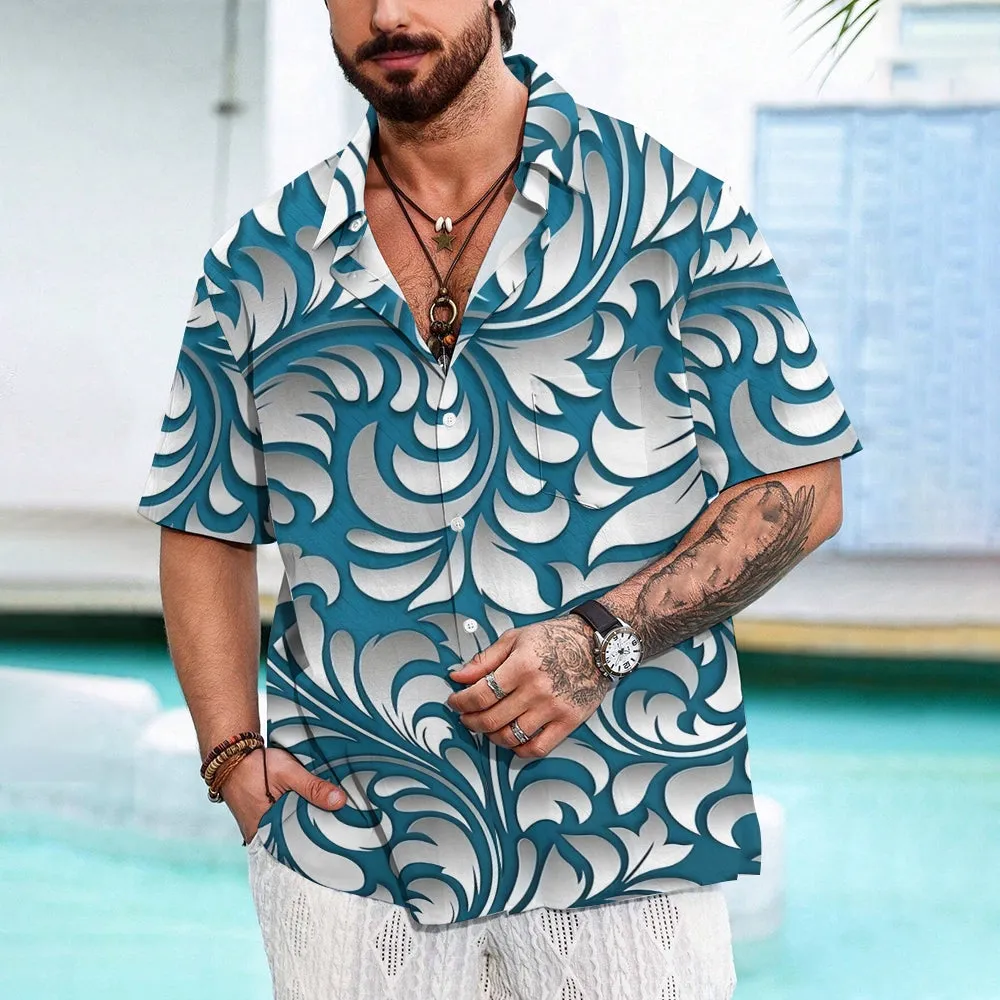 Rattan Pattern Men's Casual Short Sleeve Shirt 2402000066