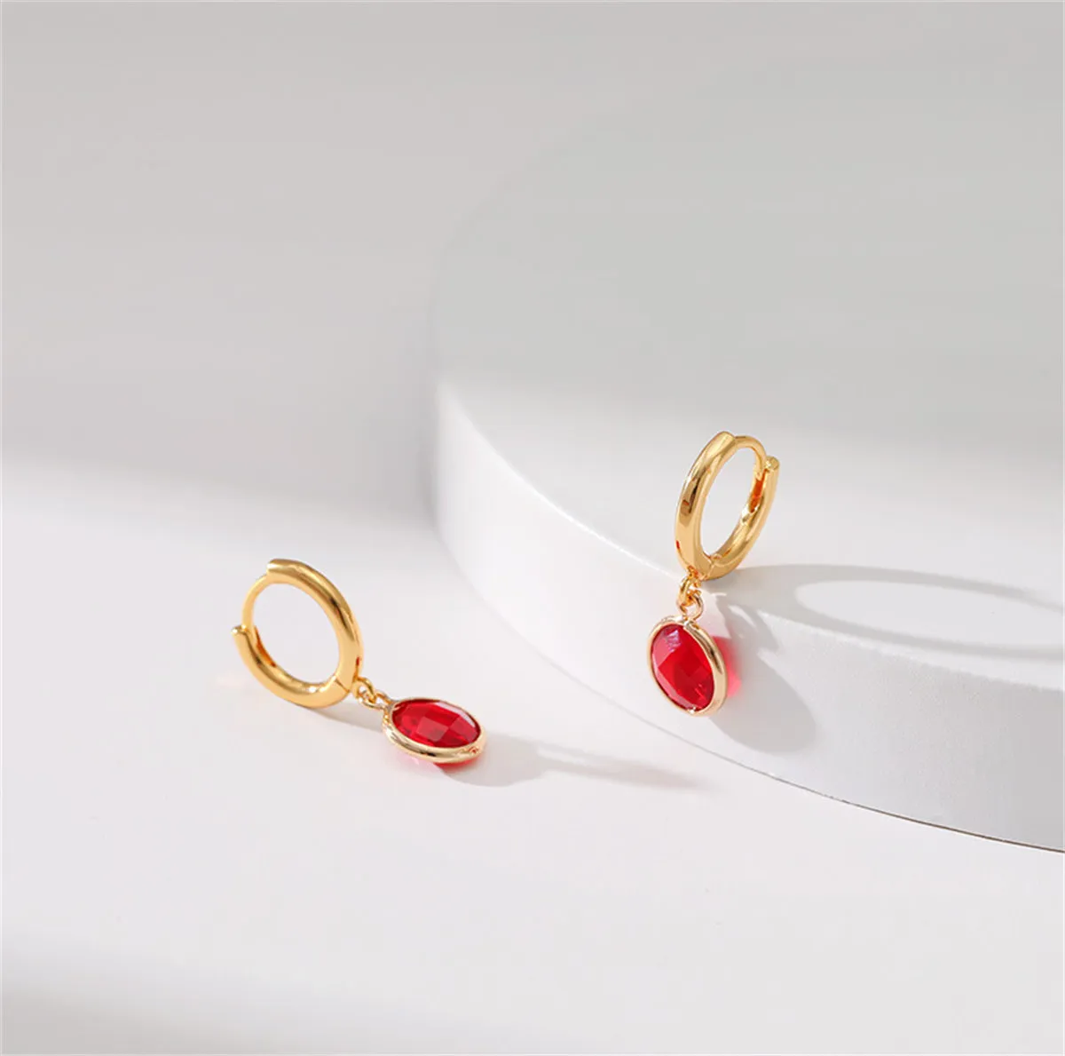 Red Crystal & 18K Gold-Plated Round Huggie Earrings