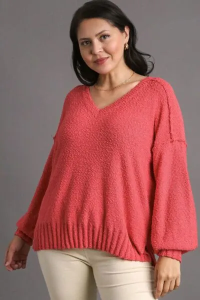 Red Dropped Shoulder Side Slit Sweater