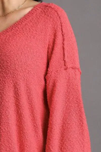 Red Dropped Shoulder Side Slit Sweater