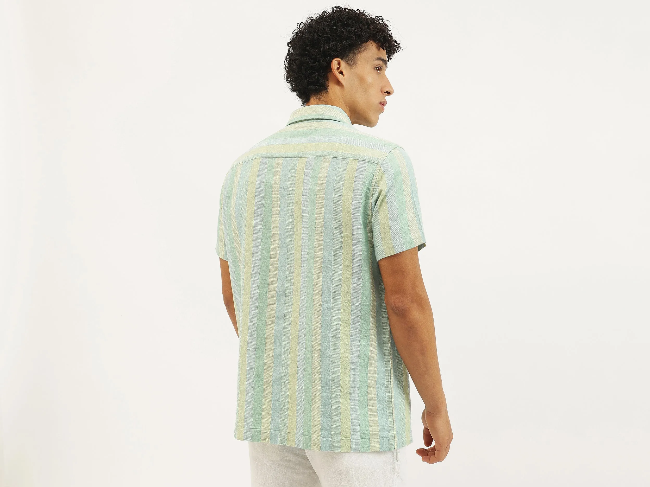 Relaxed Fit Spread Collar Striped Shirt