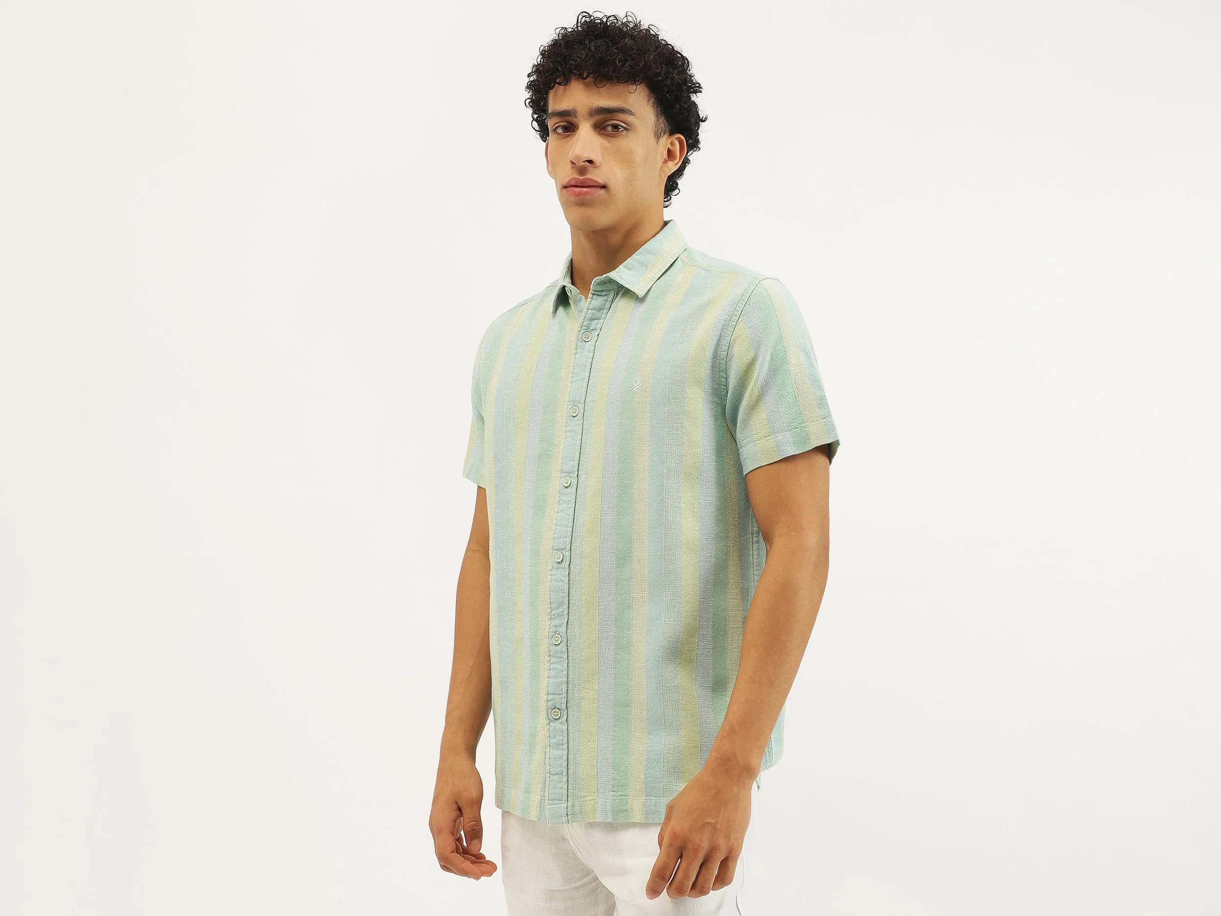Relaxed Fit Spread Collar Striped Shirt