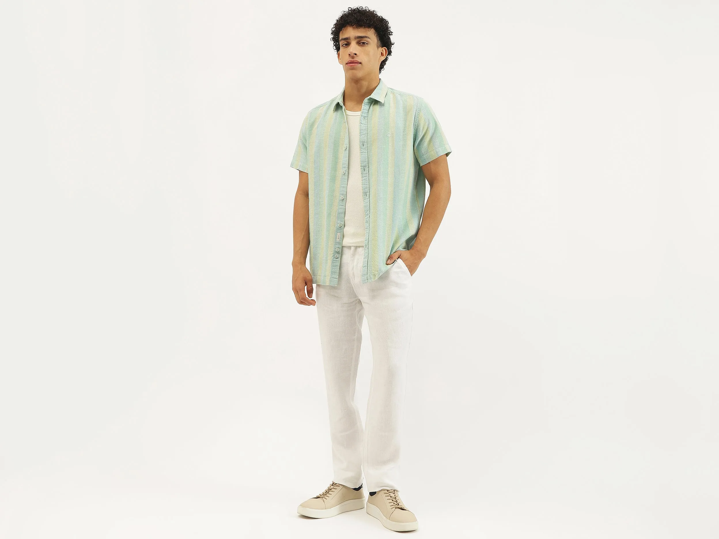 Relaxed Fit Spread Collar Striped Shirt