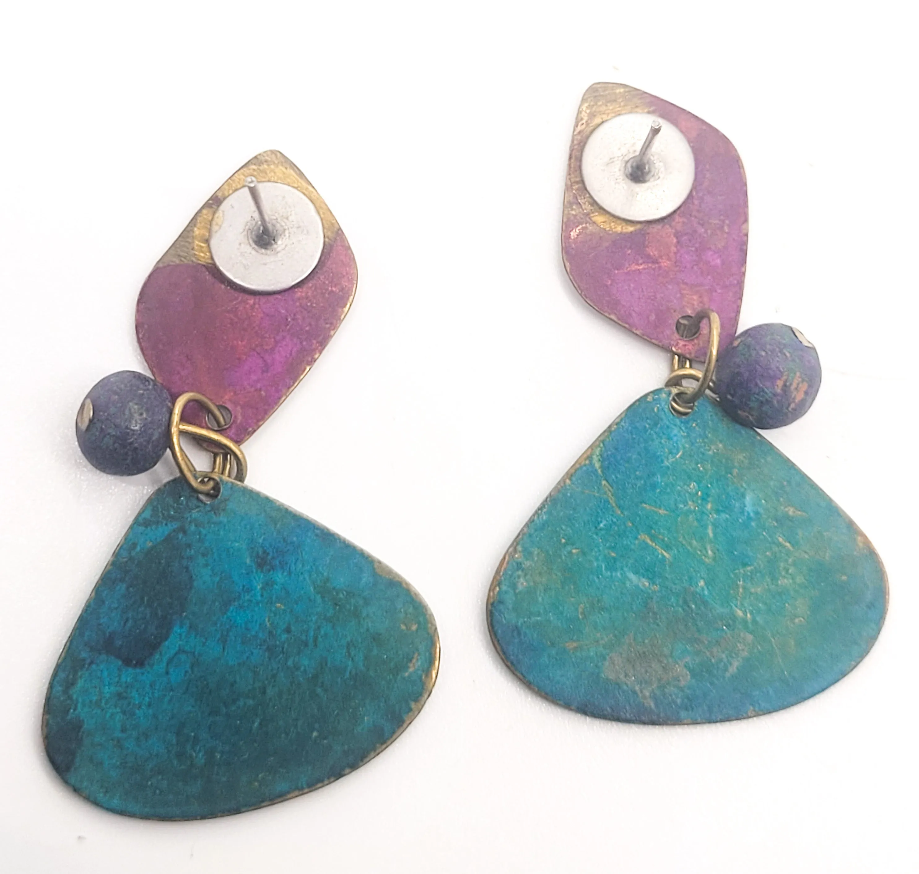 Retro Bohemian Peacock metal 1980's drop earrings