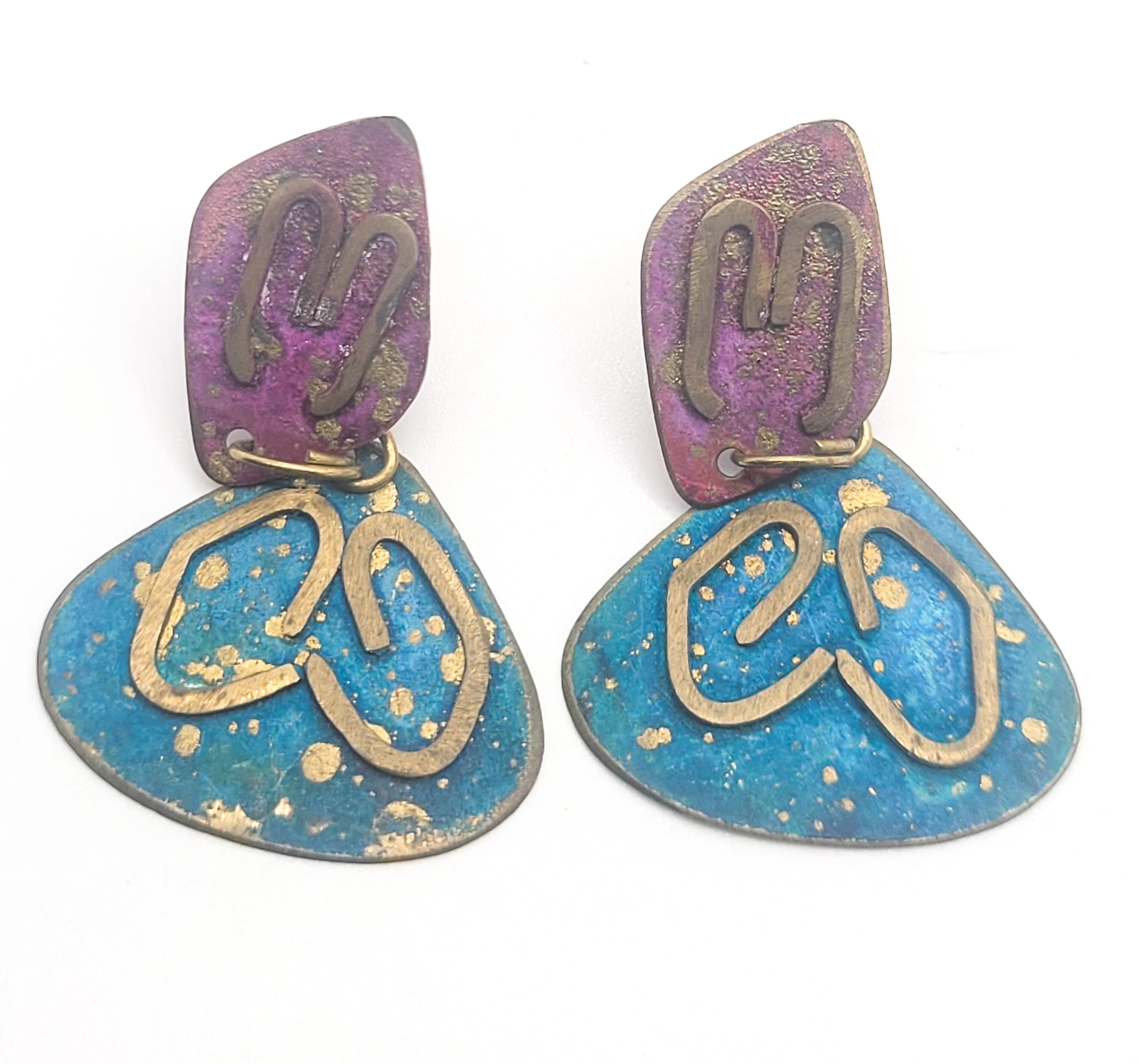 Retro Bohemian Peacock metal 1980's drop earrings