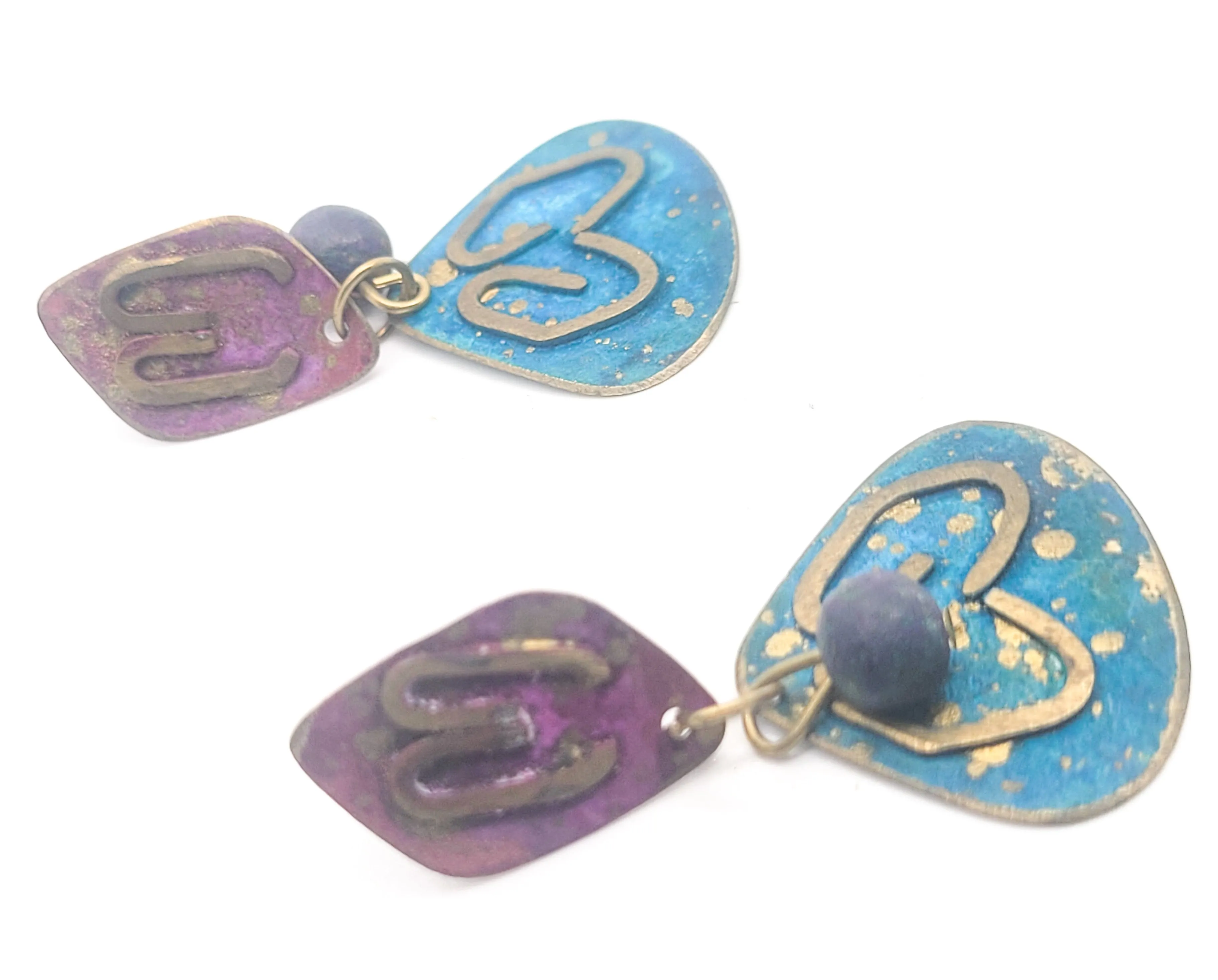 Retro Bohemian Peacock metal 1980's drop earrings