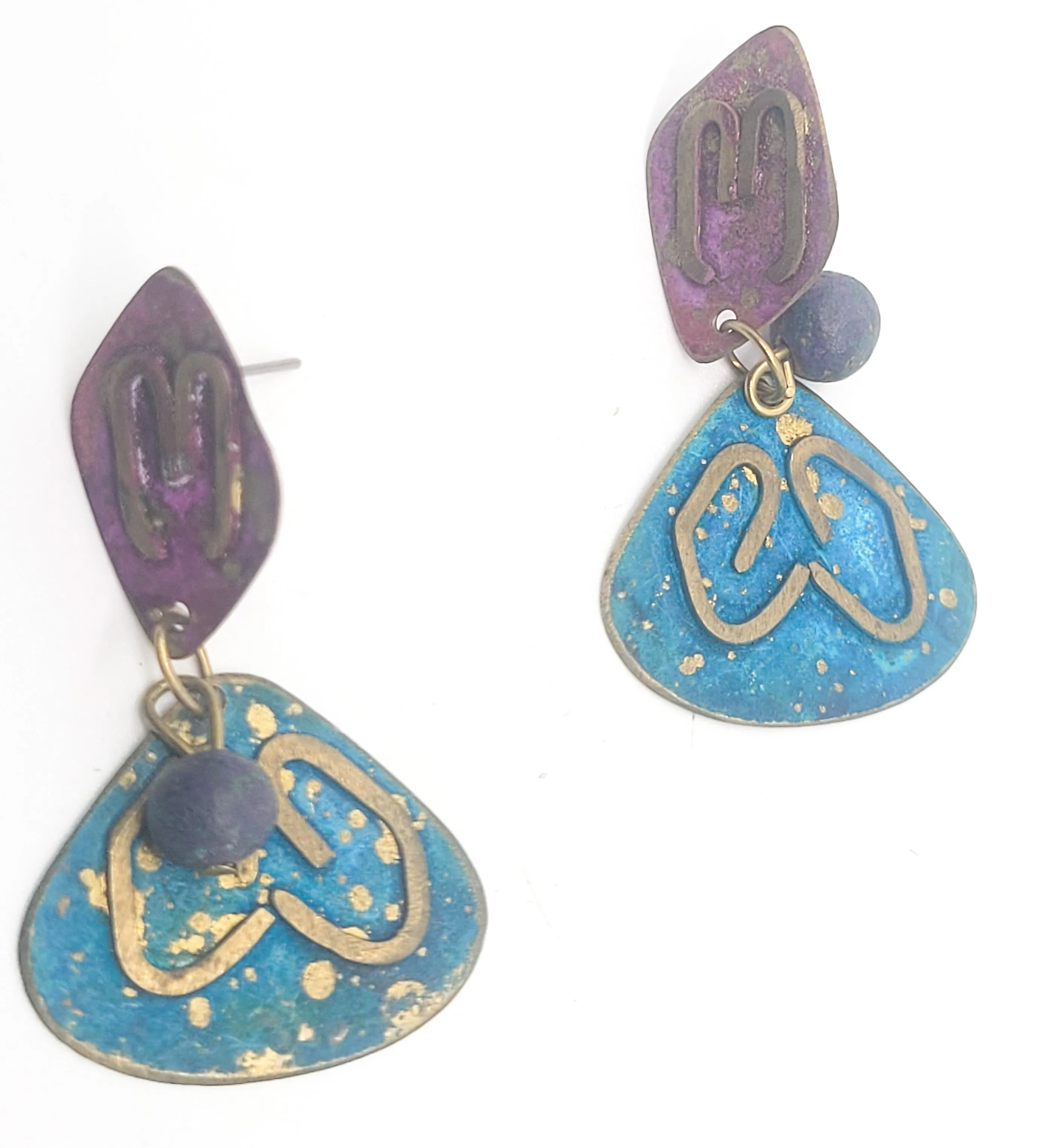 Retro Bohemian Peacock metal 1980's drop earrings