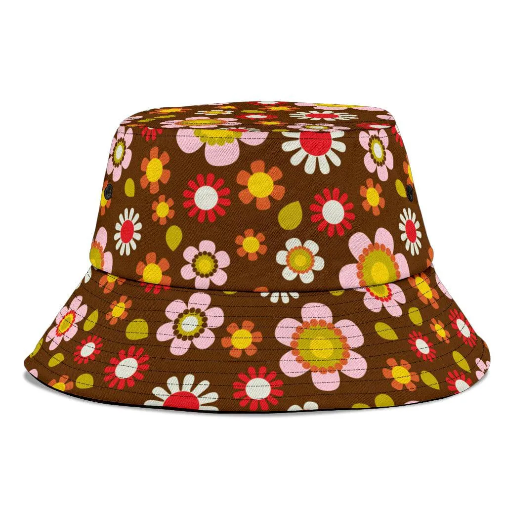 Retro Brown Daisy Mod Unisex Bucket Hat
