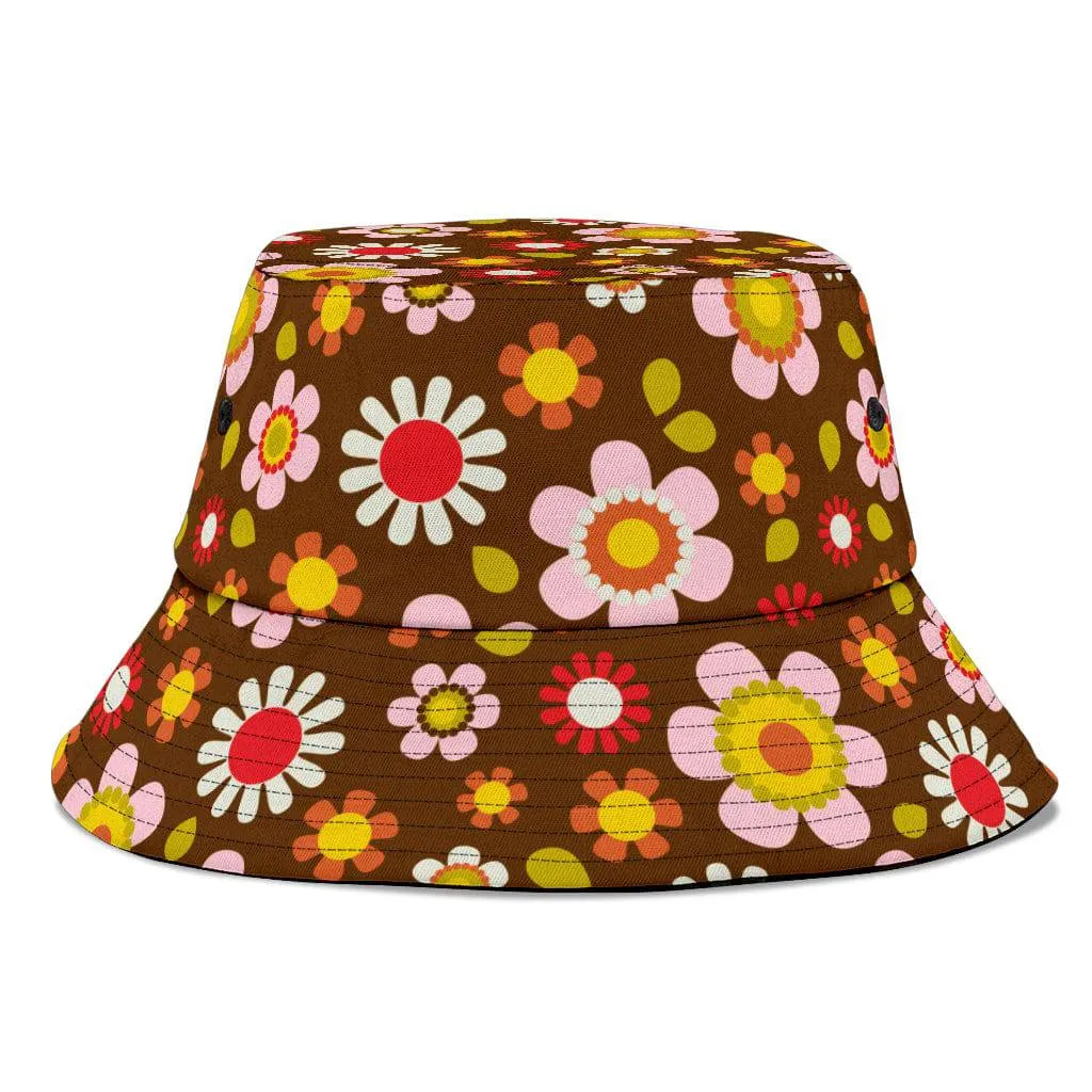 Retro Brown Daisy Mod Unisex Bucket Hat