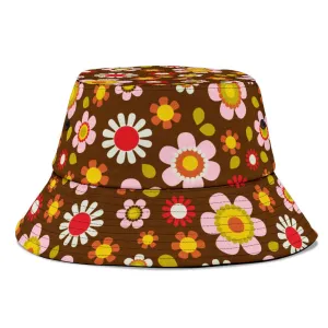 Retro Brown Daisy Mod Unisex Bucket Hat