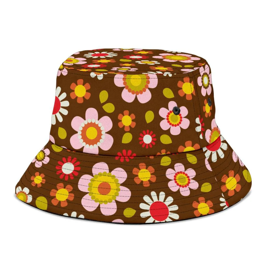 Retro Brown Daisy Mod Unisex Bucket Hat