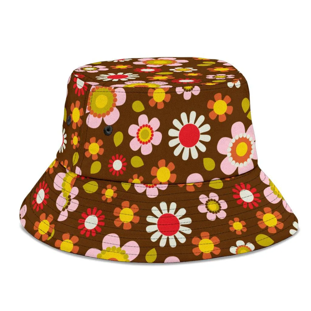 Retro Brown Daisy Mod Unisex Bucket Hat