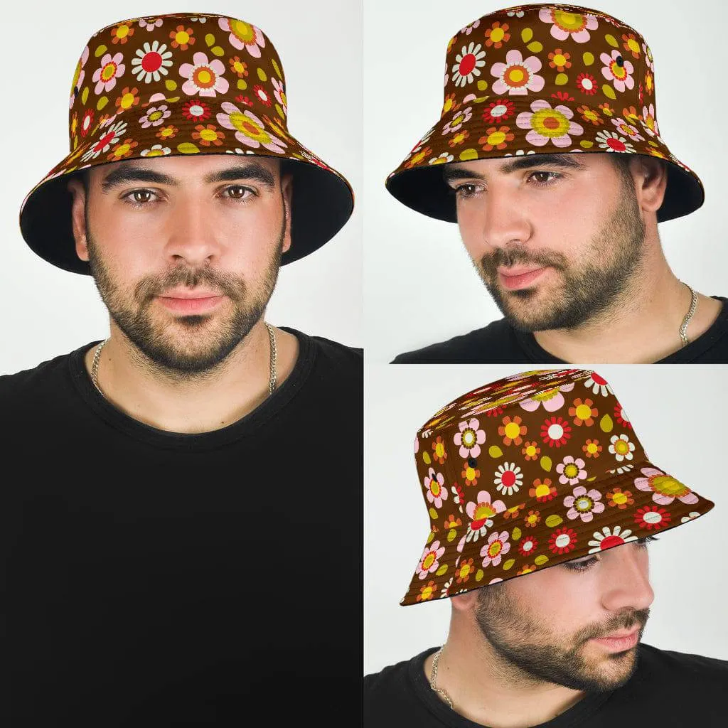 Retro Brown Daisy Mod Unisex Bucket Hat