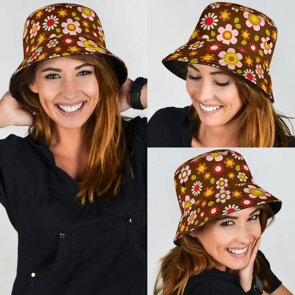 Retro Brown Daisy Mod Unisex Bucket Hat