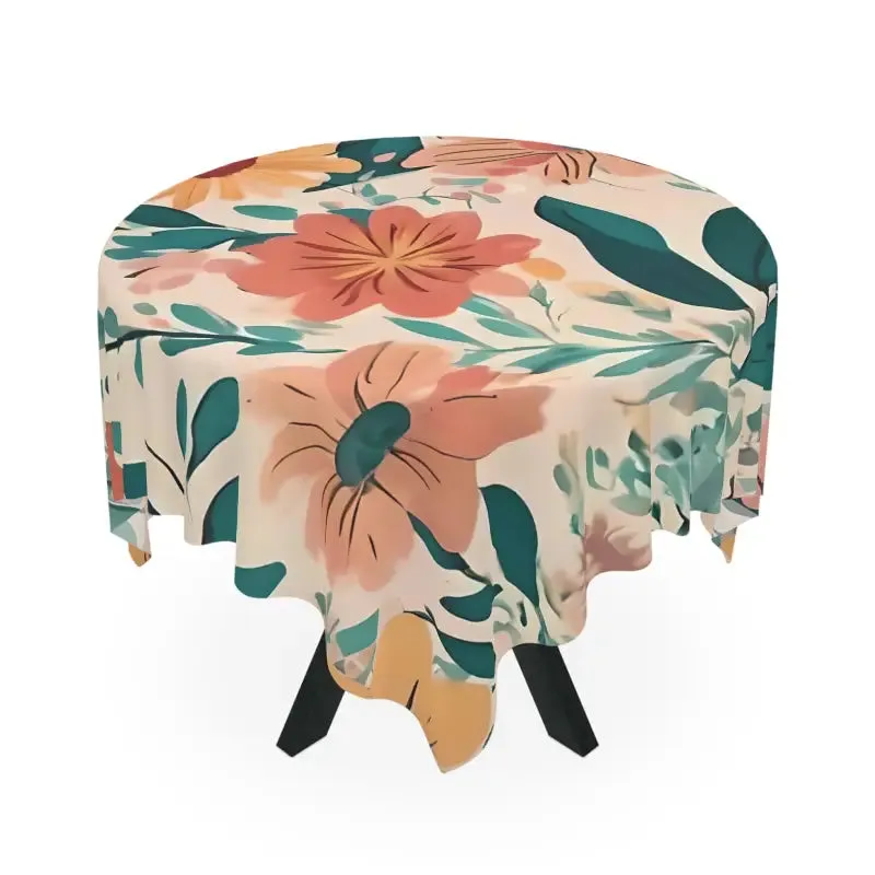 Retro Colored Large Floral Tablecloth for Groovy Feasts
