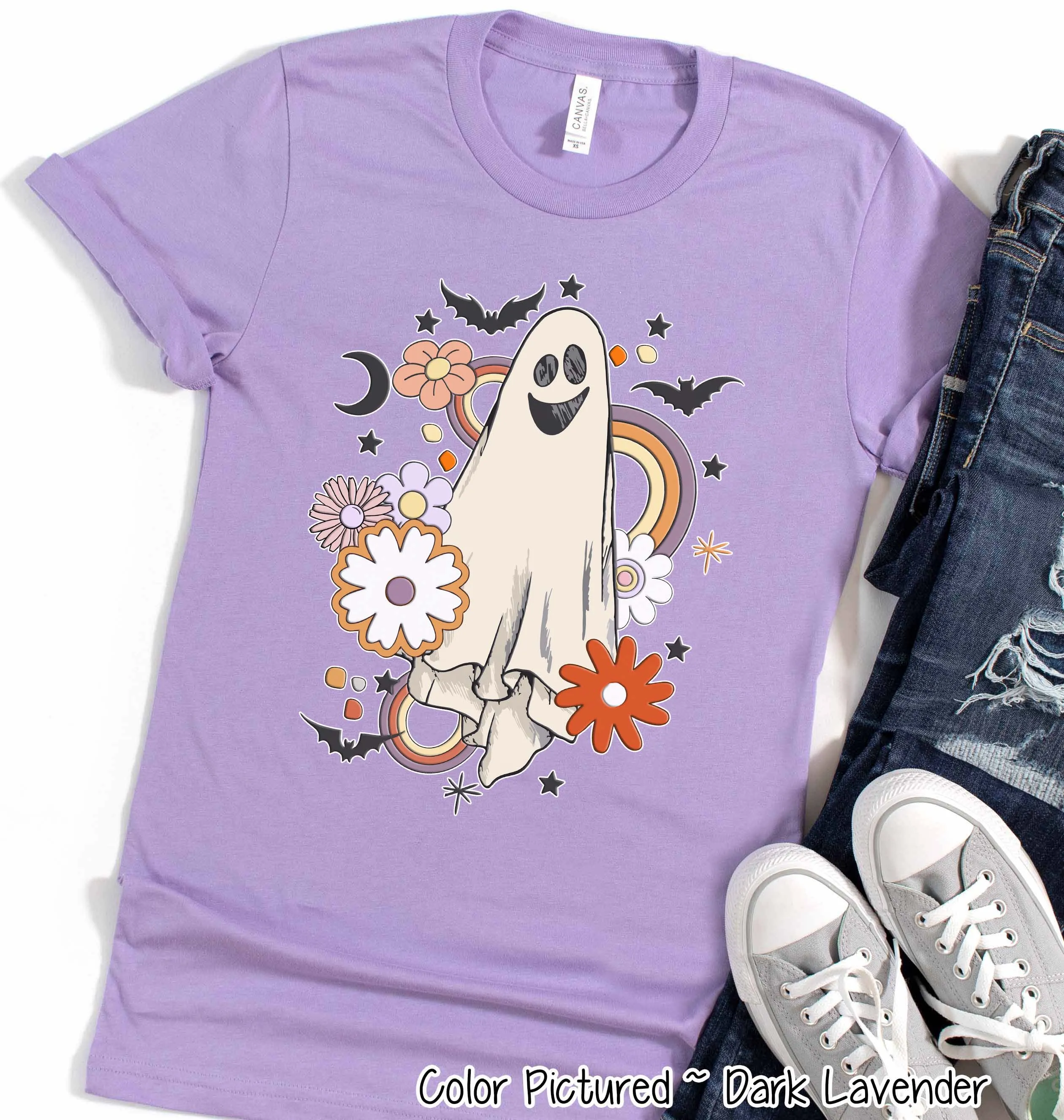 Retro Floral Ghost Cute Halloween Tee