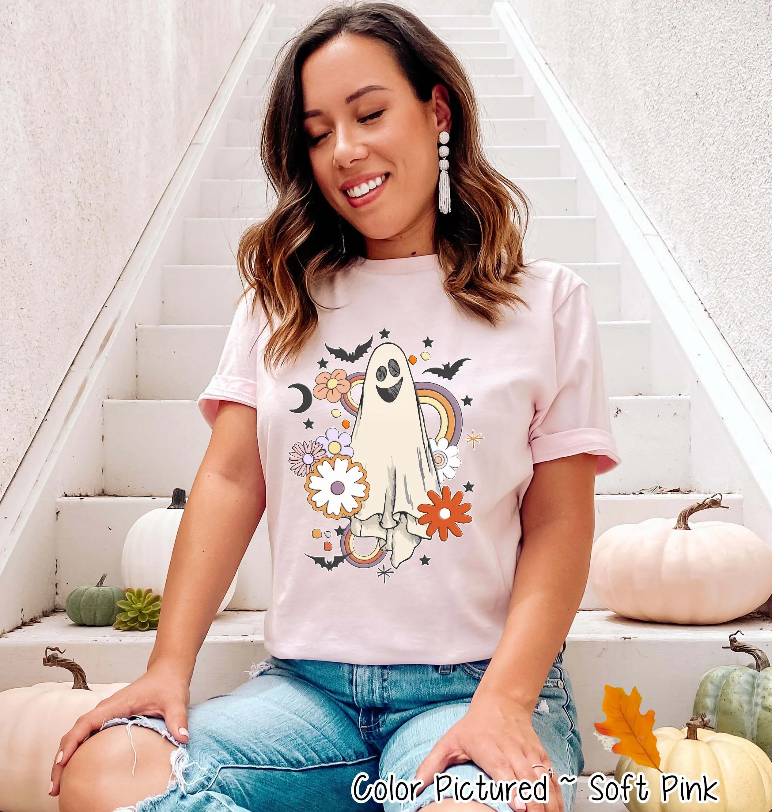 Retro Floral Ghost Cute Halloween Tee