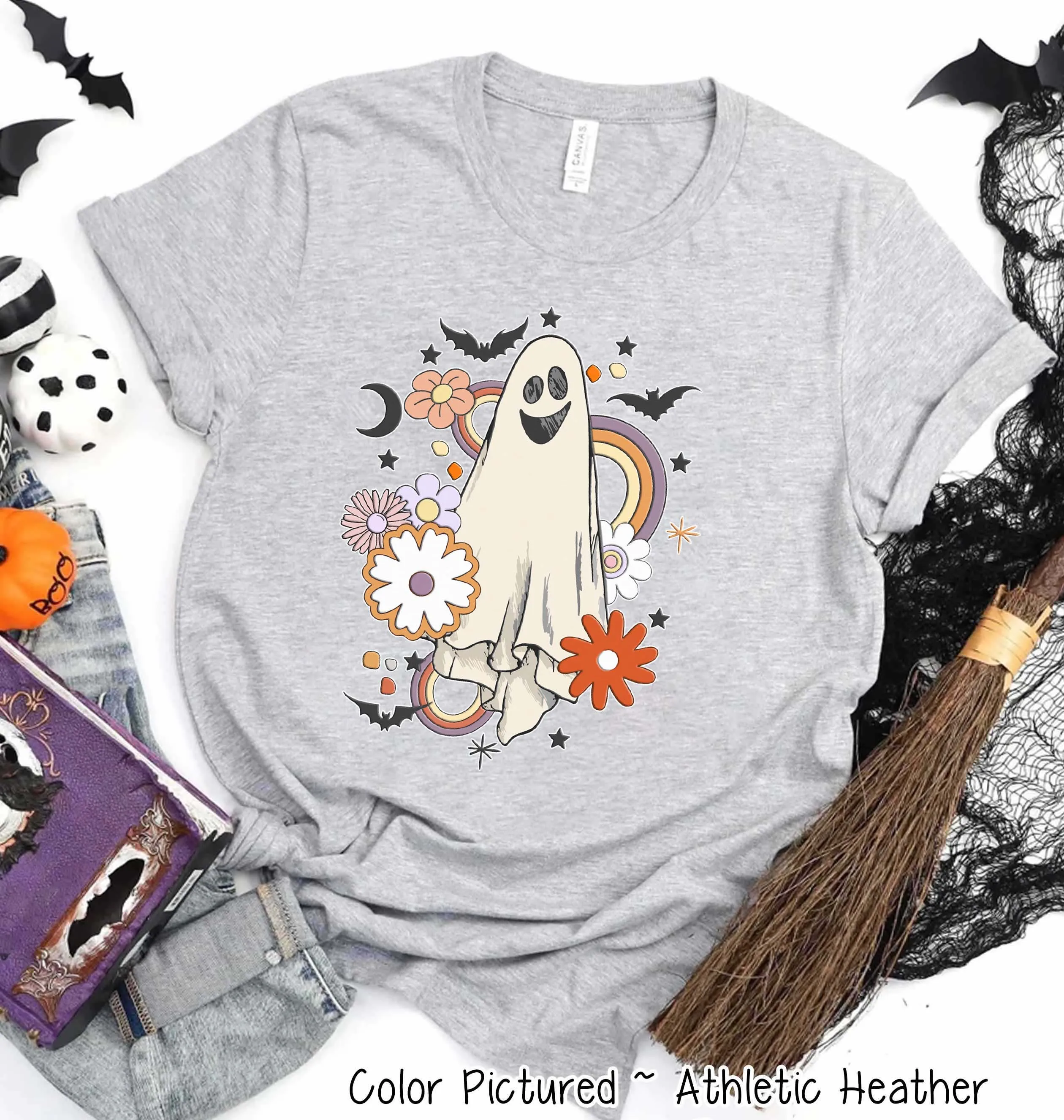 Retro Floral Ghost Cute Halloween Tee