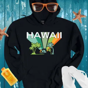 Retro Hawaii Surf Hoodie Blue Wave Beachwear