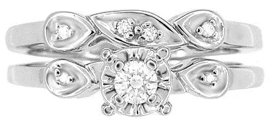 Retro Moderne Diamond Engagement Ring and Wedding Ring Set in 14 Karat White Gold