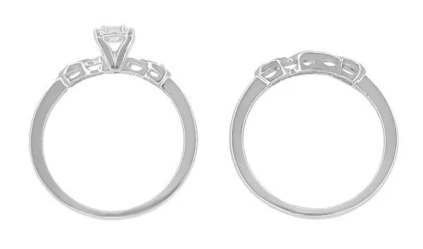 Retro Moderne Diamond Engagement Ring and Wedding Ring Set in 14 Karat White Gold