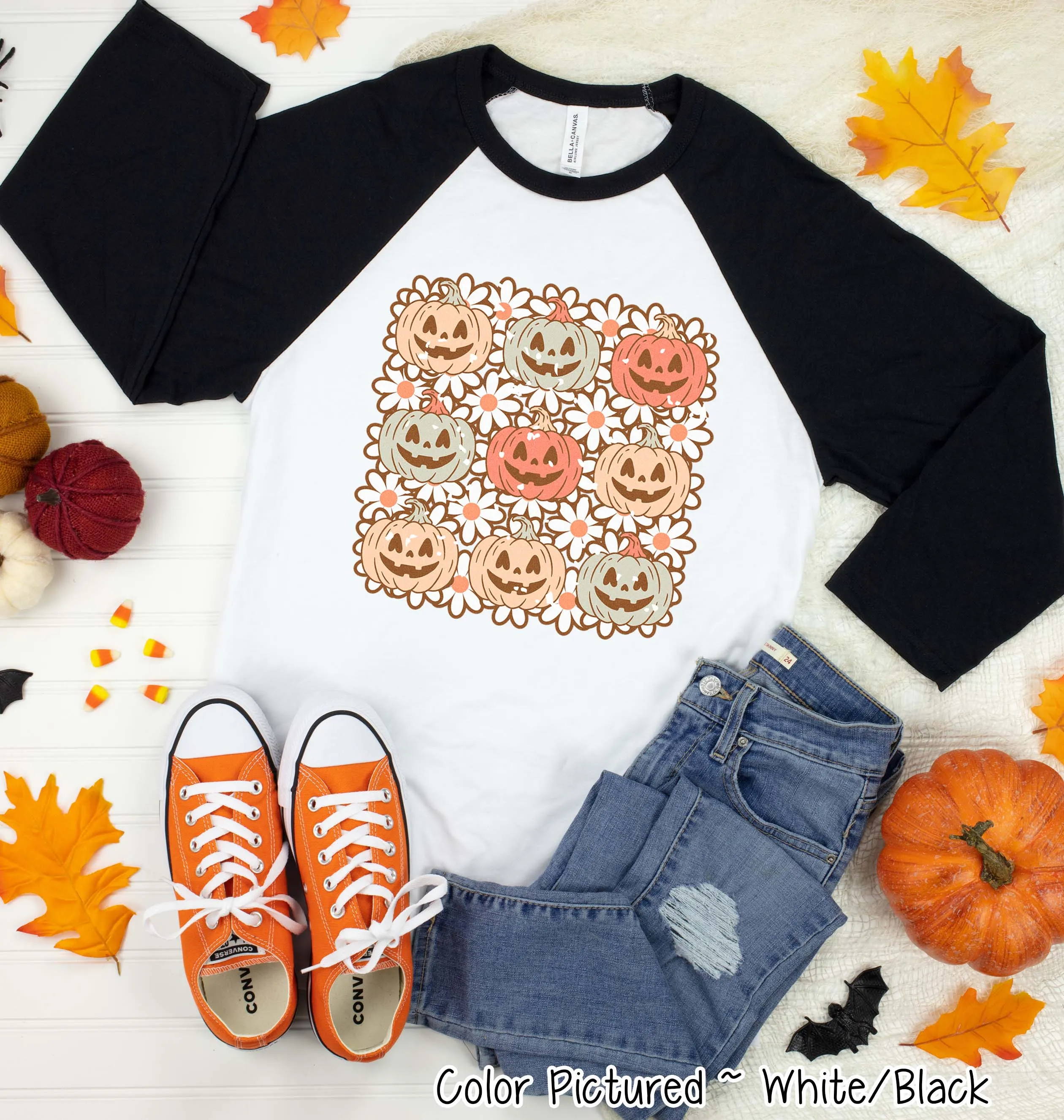 Retro Pumpkins Halloween Raglan Tee