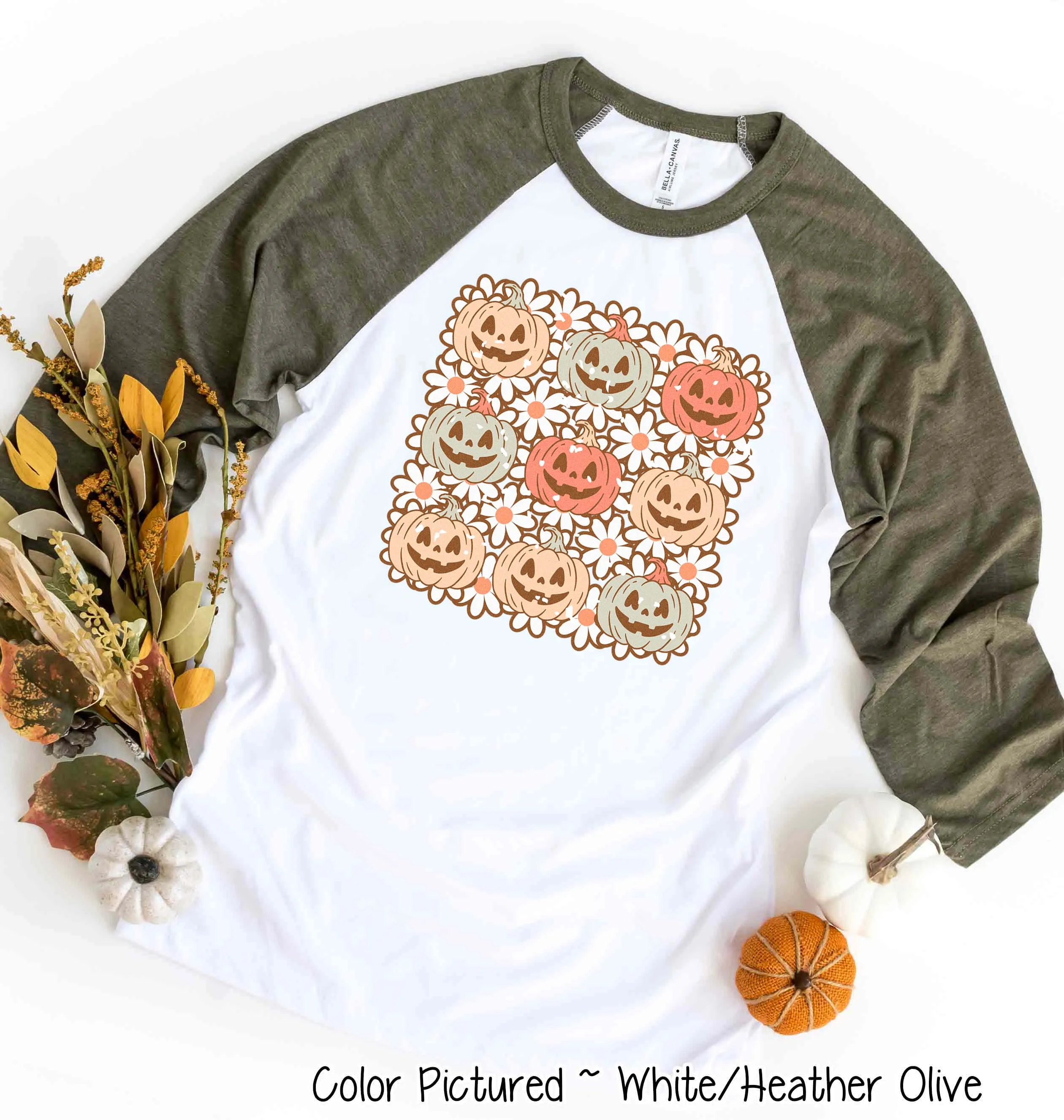 Retro Pumpkins Halloween Raglan Tee
