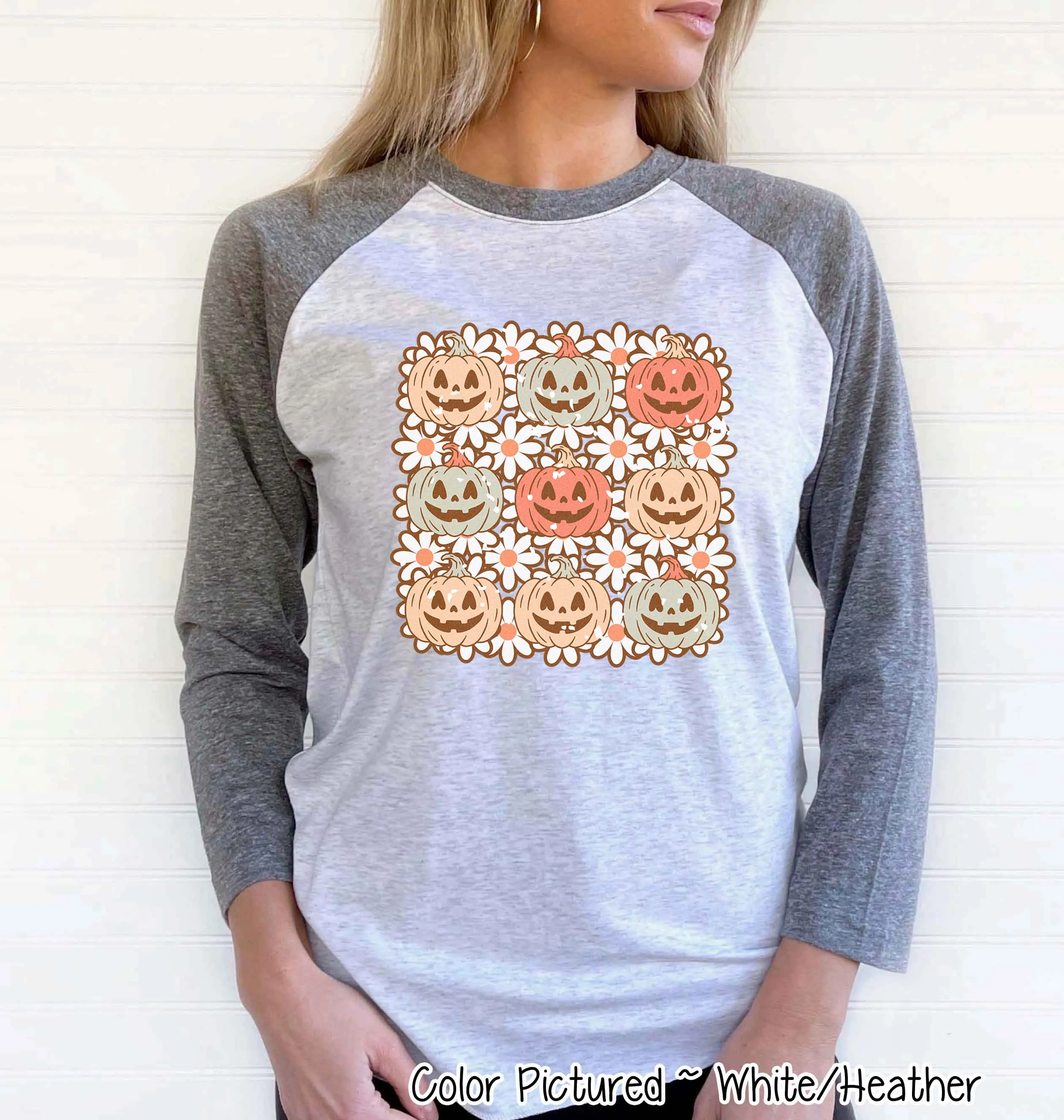 Retro Pumpkins Halloween Raglan Tee