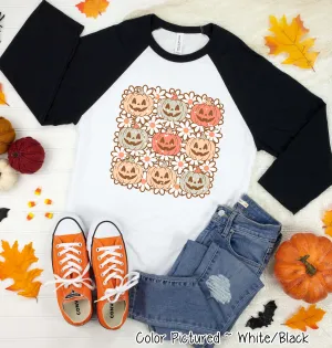 Retro Pumpkins Halloween Raglan Tee