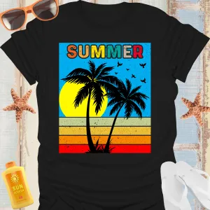 Retro Summer Scene T-Shirt With Palm Silhouettes