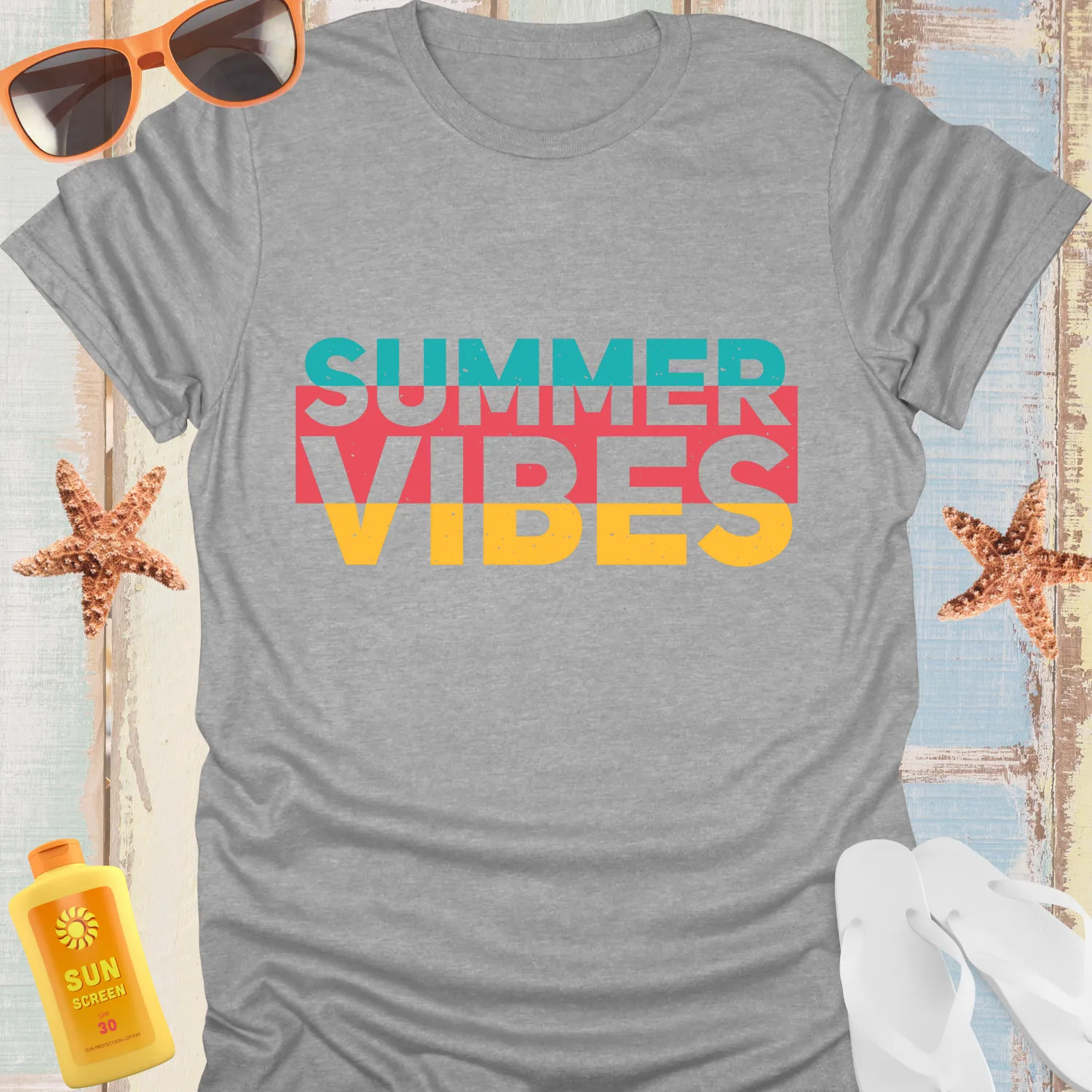Retro Summer Vibes Tshirt In Teal And Yellow Graphics