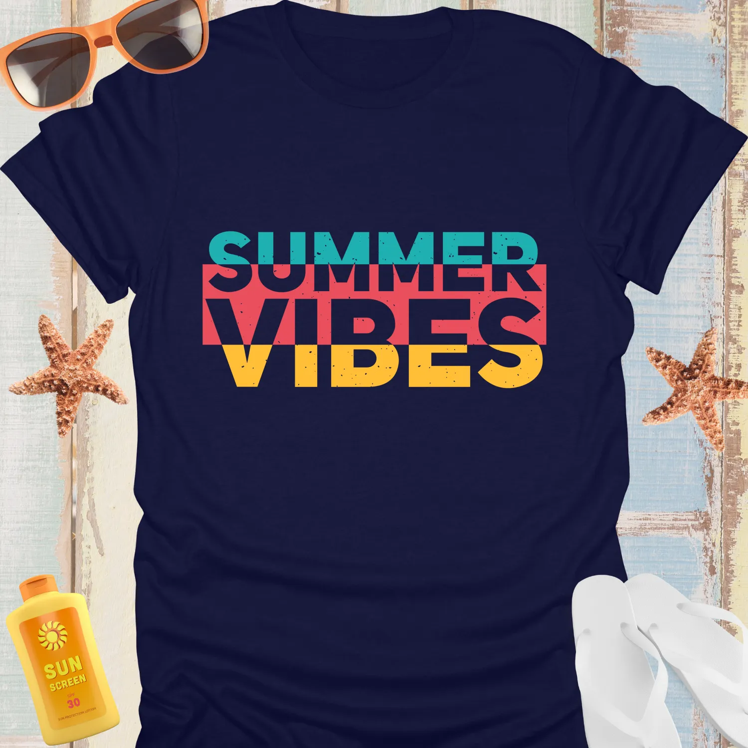 Retro Summer Vibes Tshirt In Teal And Yellow Graphics