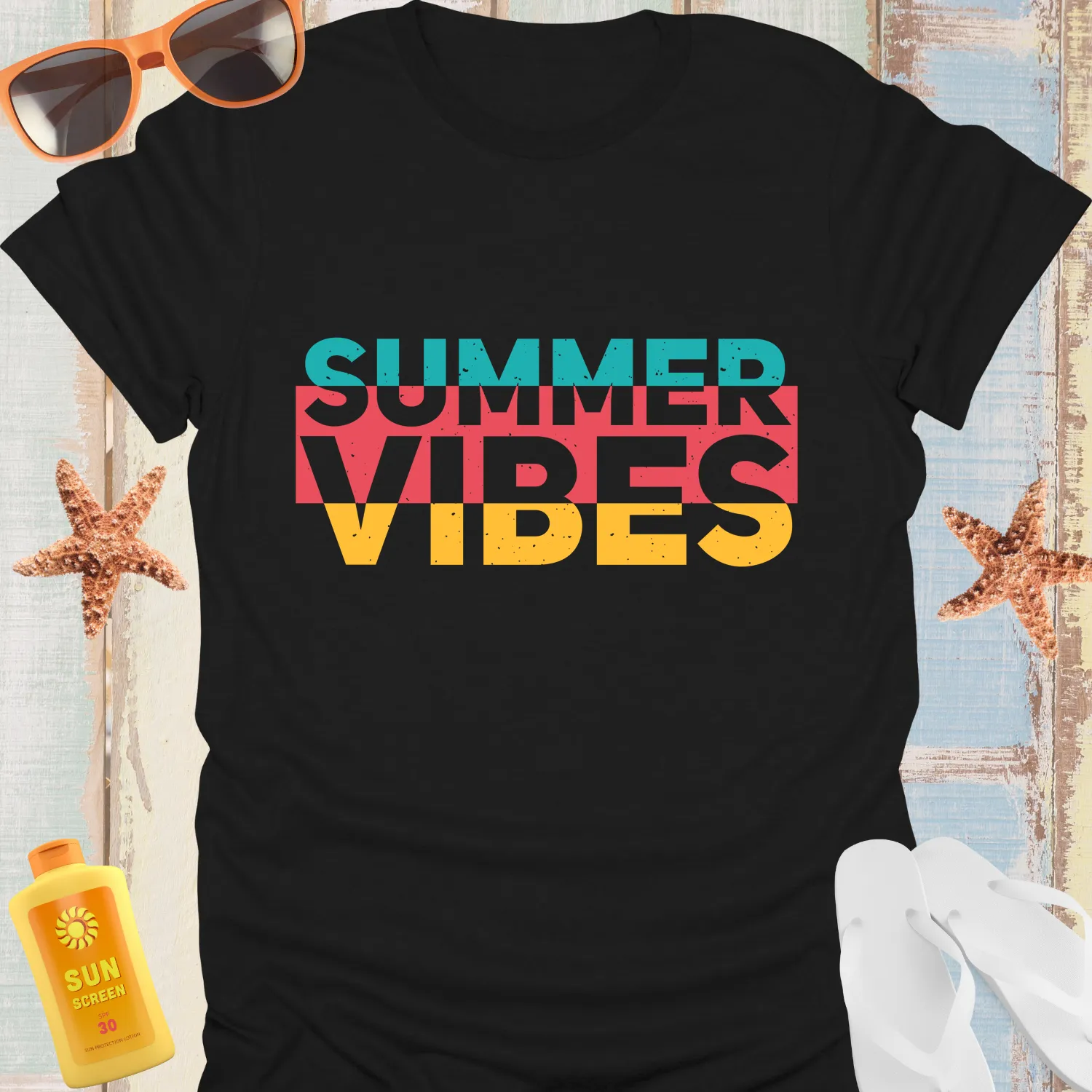 Retro Summer Vibes Tshirt In Teal And Yellow Graphics