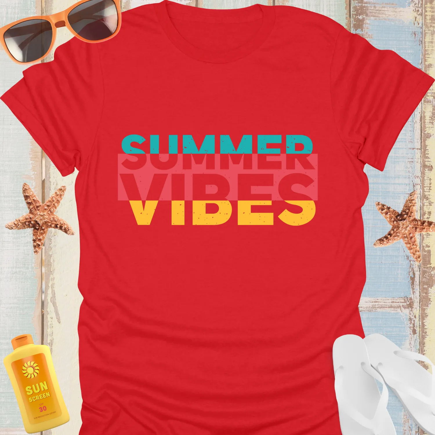 Retro Summer Vibes Tshirt In Teal And Yellow Graphics
