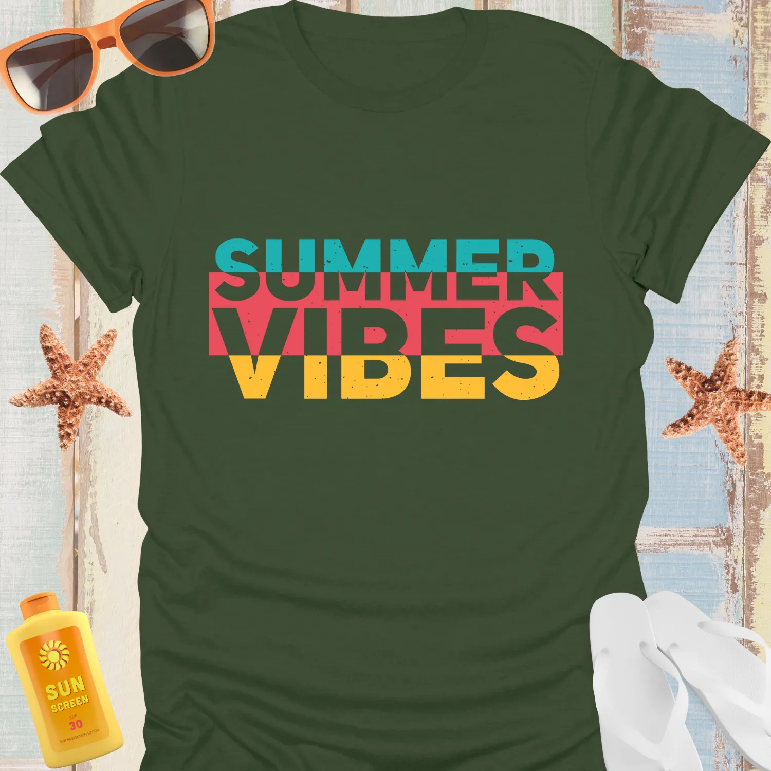 Retro Summer Vibes Tshirt In Teal And Yellow Graphics