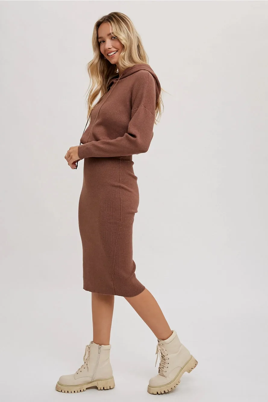 Ribbed Sweater Hoodie Dress