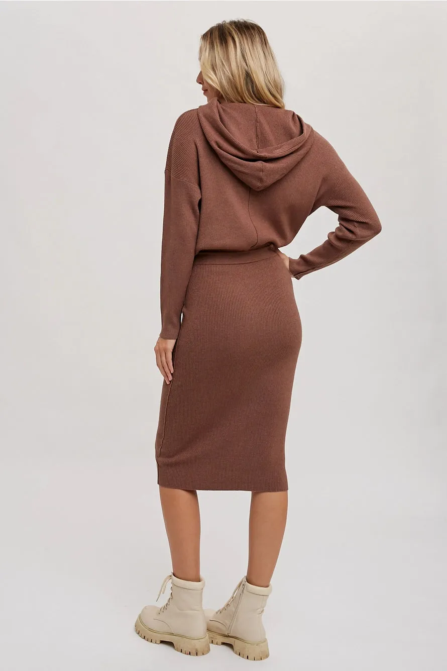 Ribbed Sweater Hoodie Dress