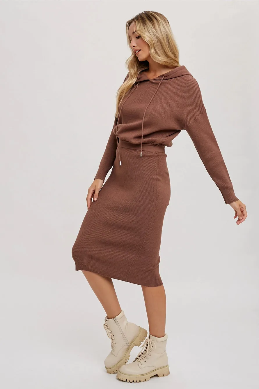 Ribbed Sweater Hoodie Dress