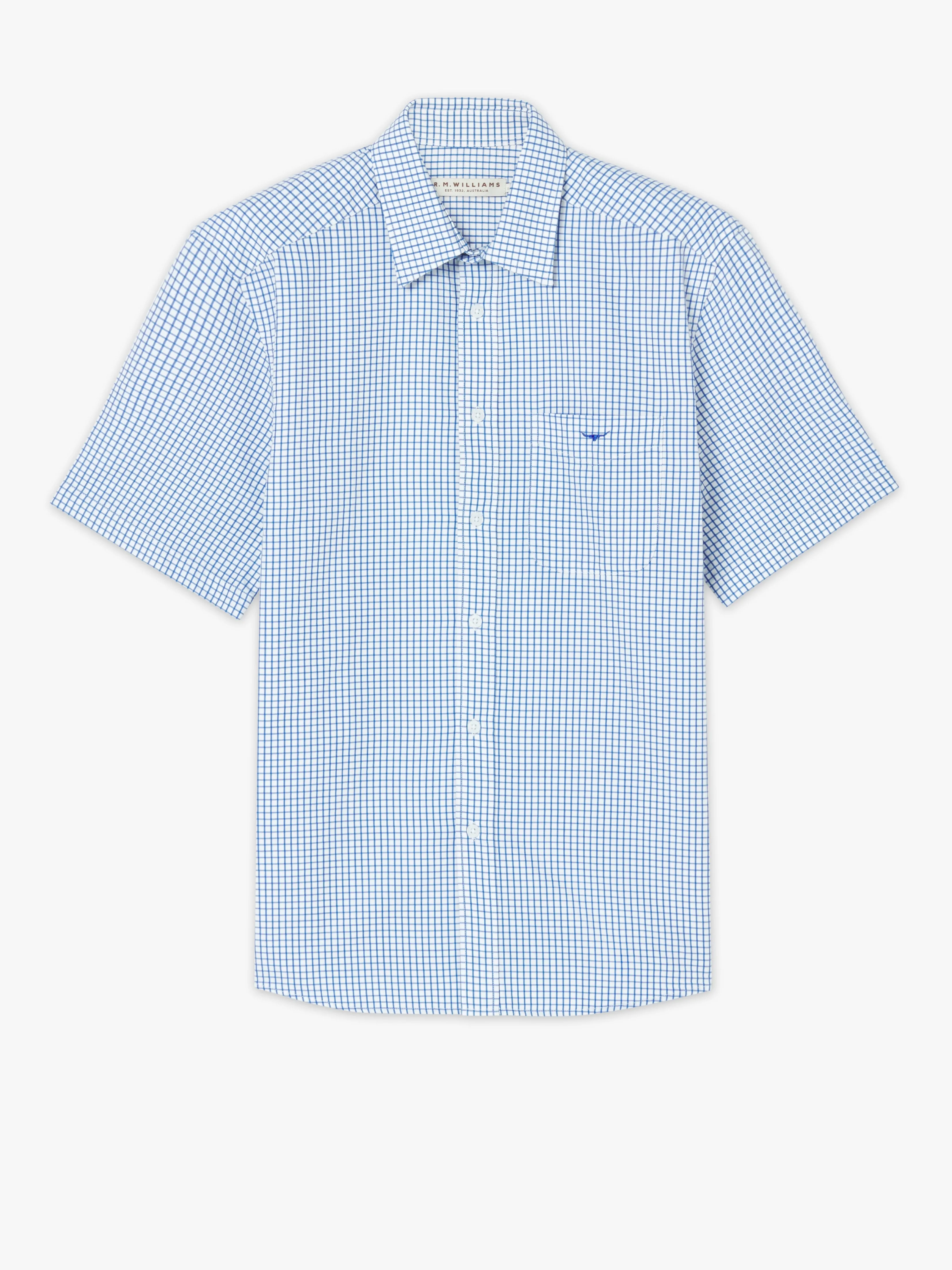 R.M. Williams Hervey Short Sleeve Shirt - White/Blue