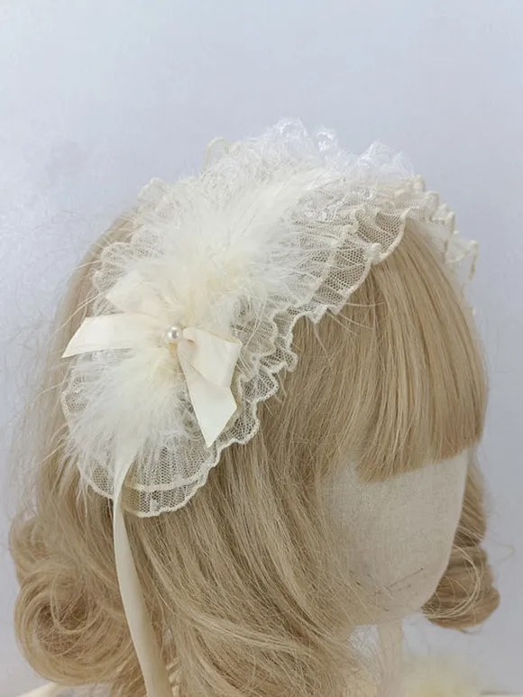 ROCOCO Style Lolita Accessories Ecru White Bows Polyester Fiber Headwear Miscellaneous
